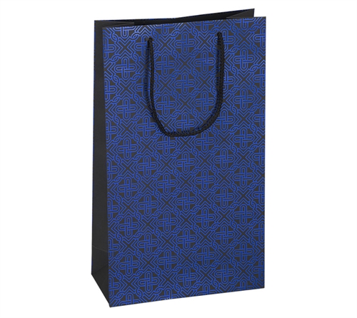 Gavepose - vinpose med blåt mønster. Passer til 2 flasker